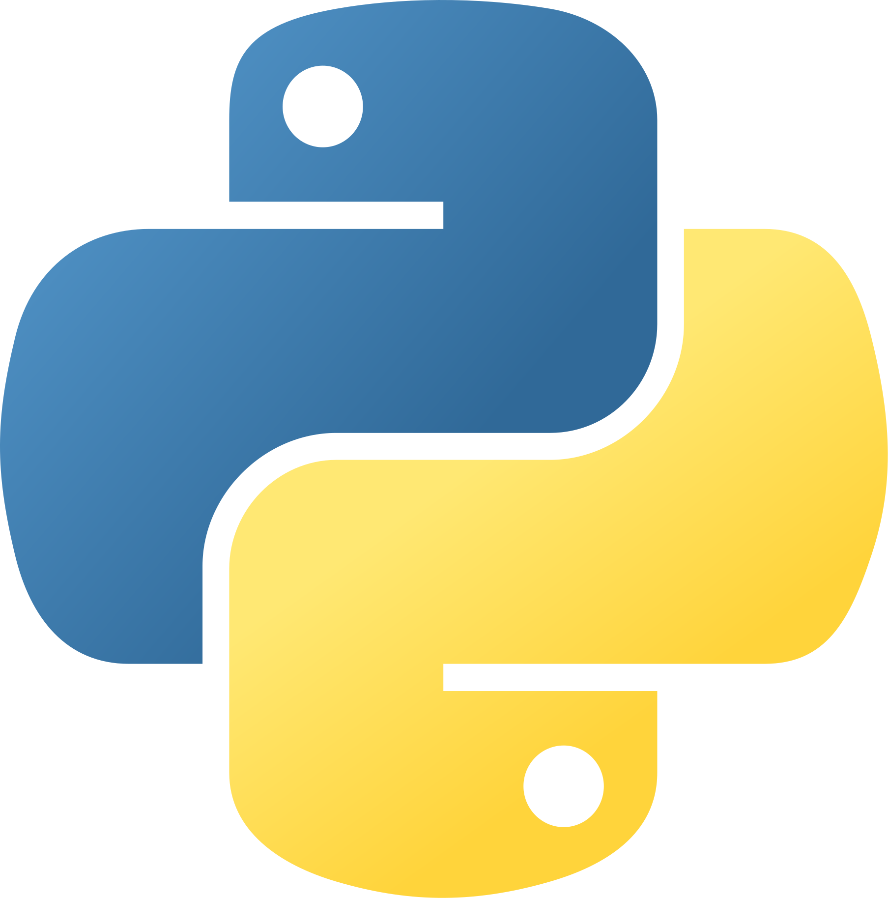 The Python logo, a blue snake and a yellow snake