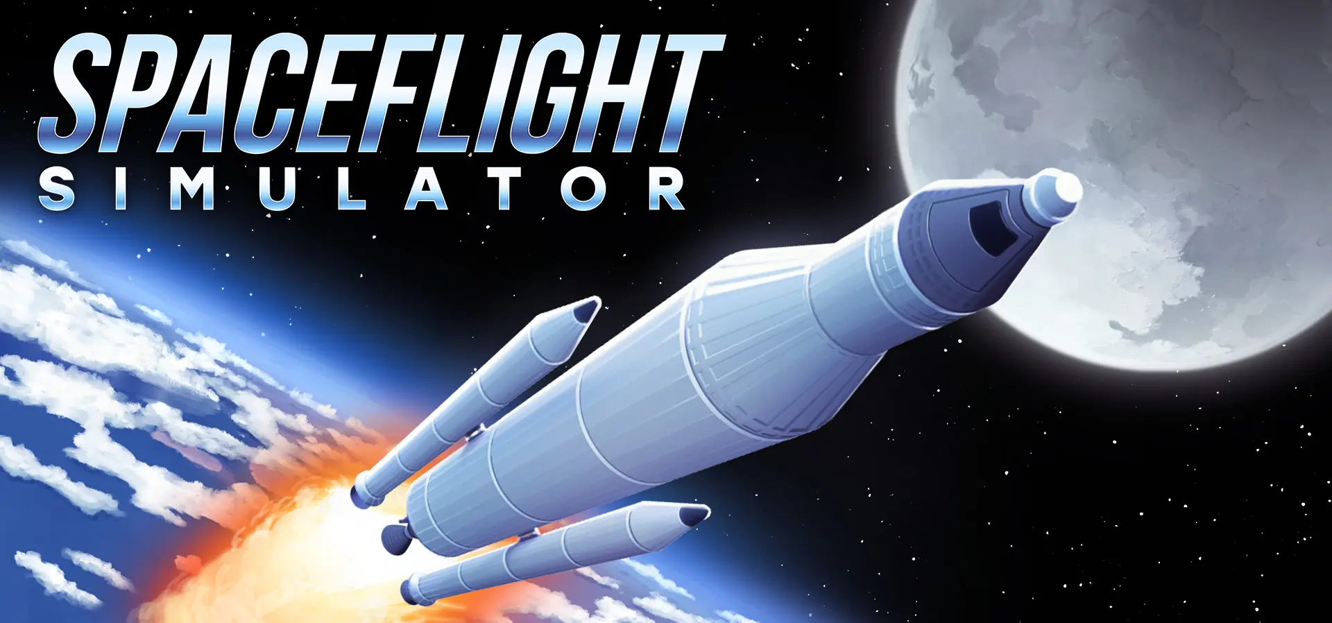 The Spaceflight Simulator banner, a cartoon-style rocket taking off above the Earth